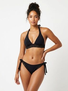 Lise Charmel Ajourage Couture Laser Cut Bikini Set Solid Black Size L